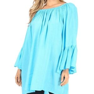 Sakkas Anna Casual Wide Neck Boho Blouse